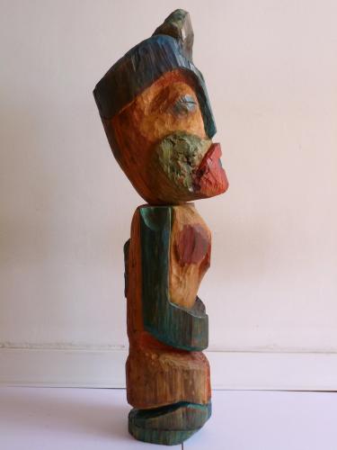 2011 - Rêves au pays du long nuage blanc | Matériaux : Bois de Frêne | Techniques : Taille directe et Peinture pigments | Dimensions : 91 x 20 x 20 cm | Poids : 10 kg